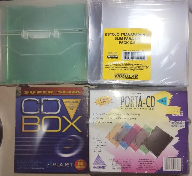 Caixinhas (estojo) para CD, DVD(mais grossas e finas), mp3 Temos normais, super slim (lacr