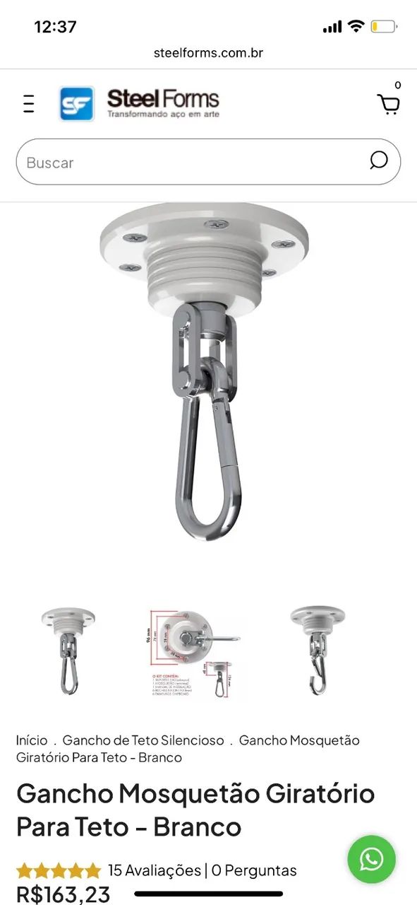 Rede cru + extensor cru + 2 suportes para teto Gancho Mosquetão Giratório Para Teto Branco - Foto 2
