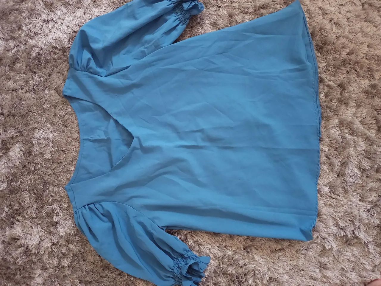 Blusa Azul com Mangas Bufantes - Foto 3