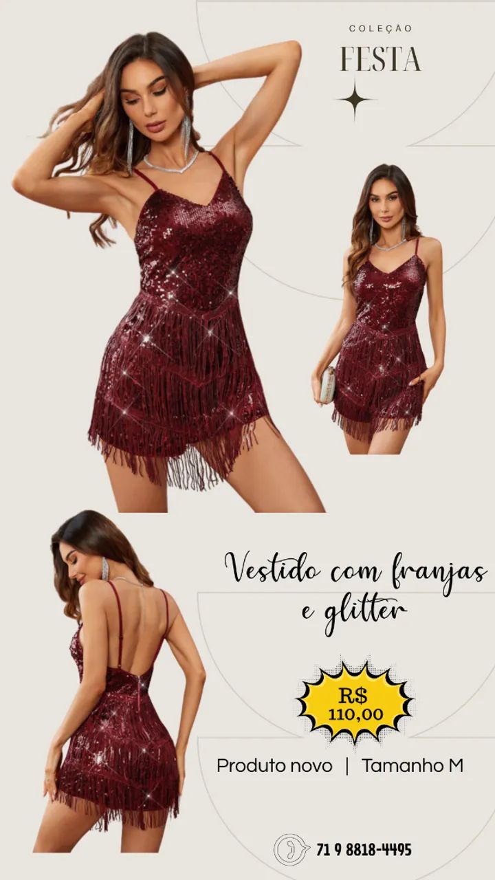 Vestido com franjas e glitter