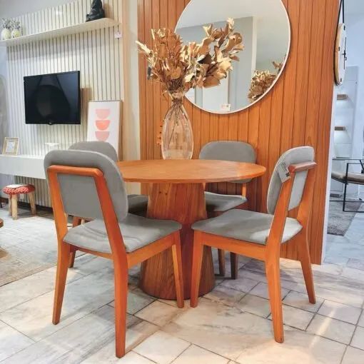 Mesa Redonda Malva 110 Mel com 4 Cadeiras Gaya - Receba Hoje 