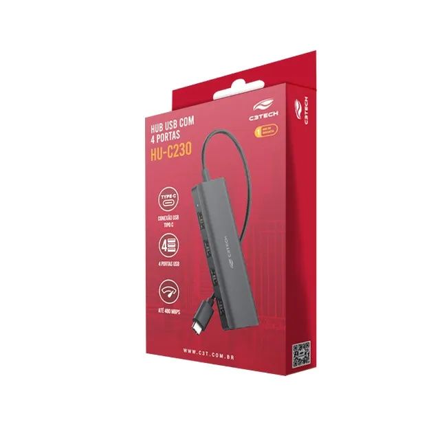 Hub USB-C 2.0 4 Portas C3Tech HU-C230BK - WZetta - Foto 4