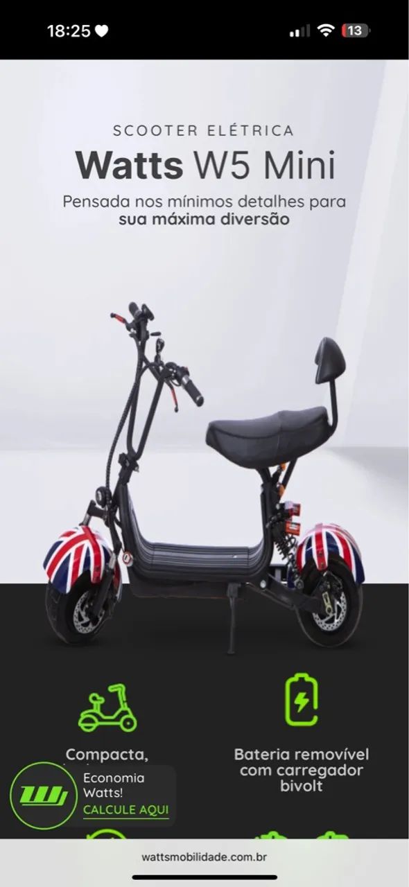 Scooter Elétrica Watts W7 Mini - Foto 2