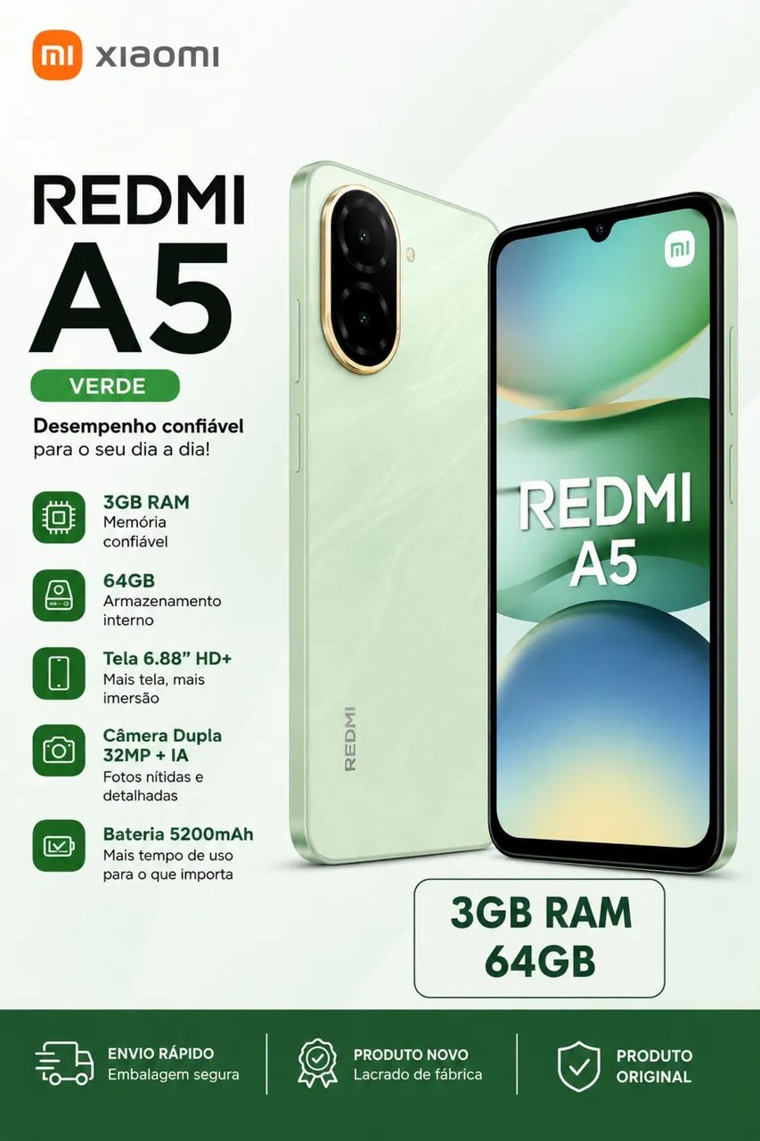 Redmi A5 - 3Gb RAM / 64Gb Armazenamento 