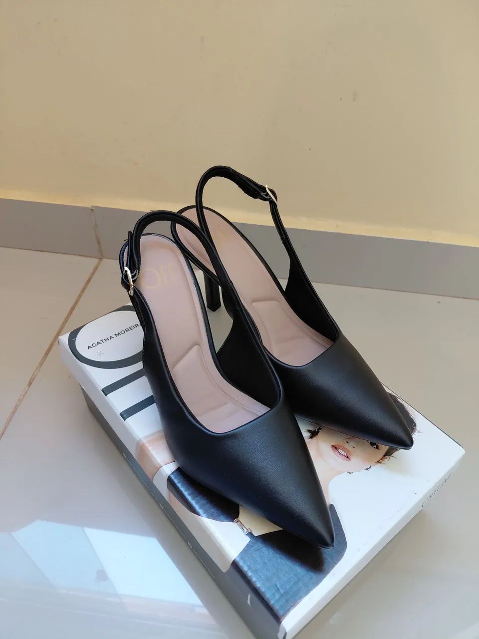 Slingback Preto Salto
