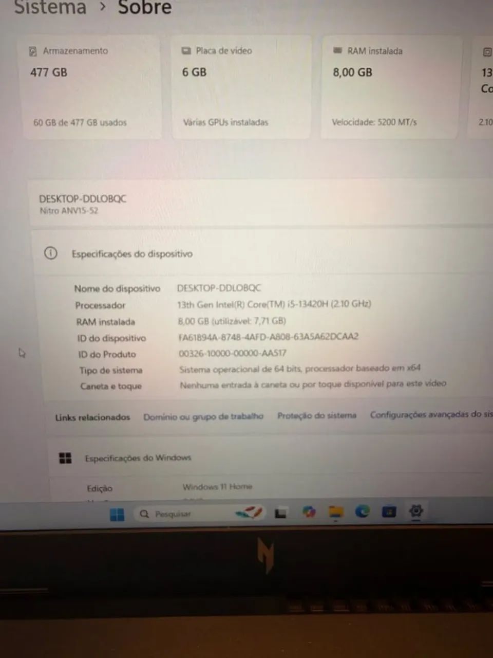 Notebook Gamer Nitro V15 i5 / Rtx 3050 - Impecável - Foto 4