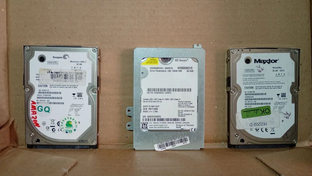 Lote 3 HDs Notebook 80GB SATA 2.5" (Seagate / WD / Maxtor)