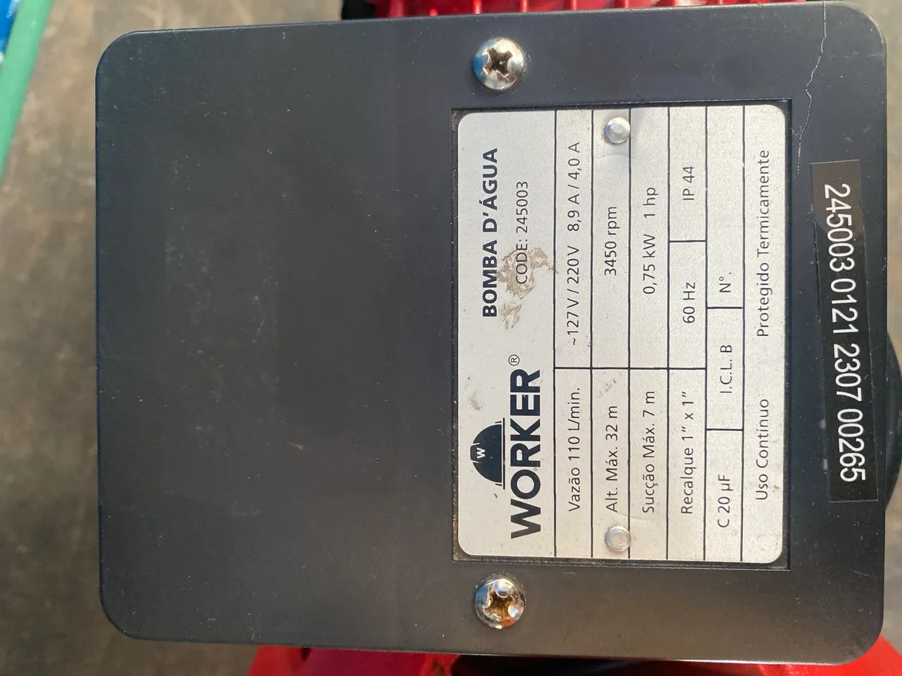 BOMBA D?ÁGUA CENTRÍFUGA WORKER 1CV 110/220VOLTS ALTA VAZÃO  - Foto 3