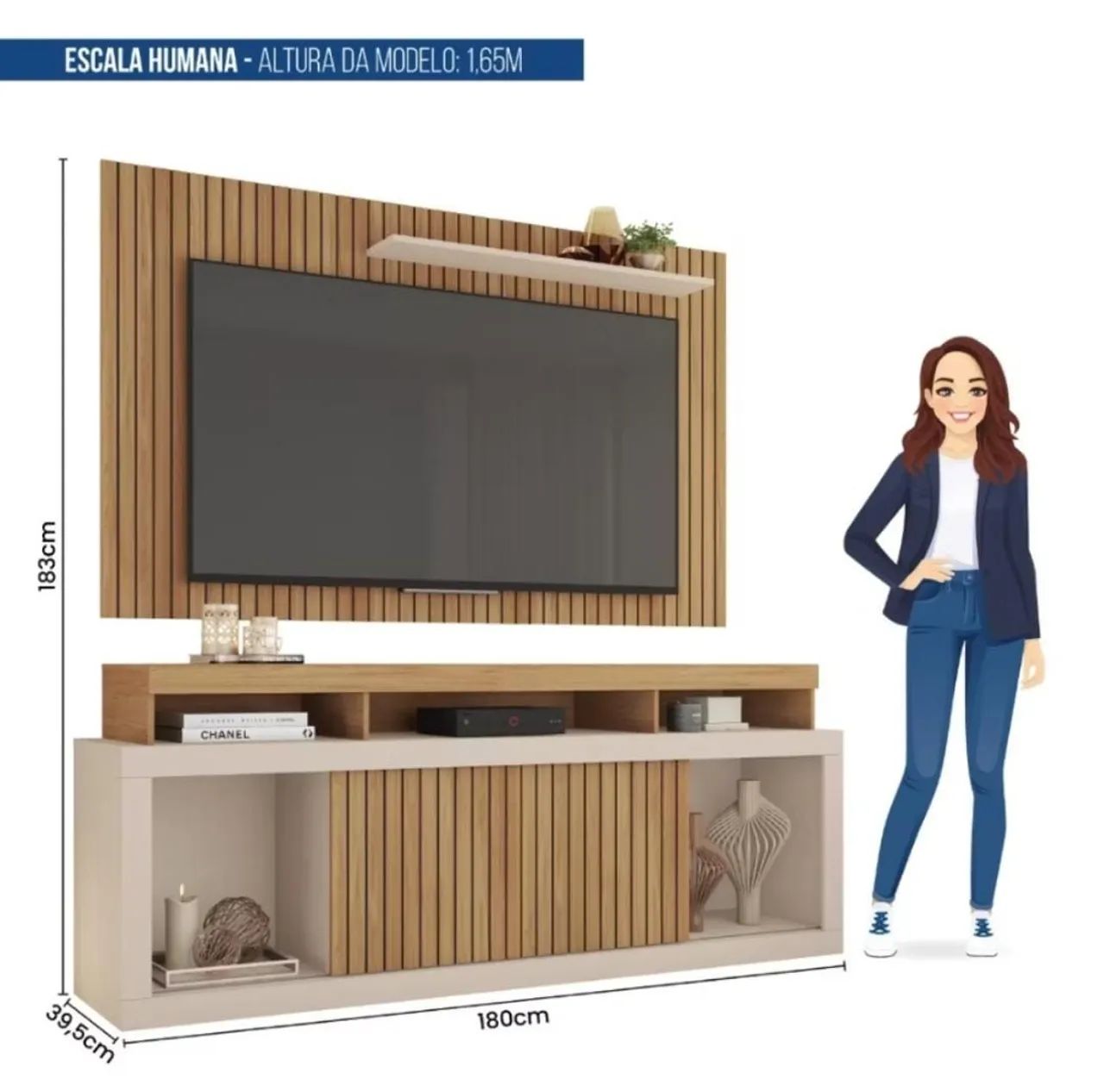 Rack Com Painel Para TV até 65 Polegadas Life Marrom Caemmun<br> - Foto 3