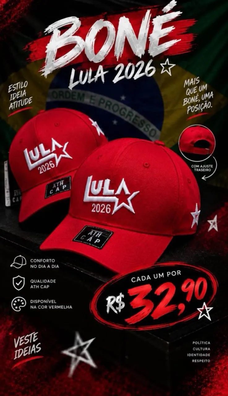 Bonés Lula e Flávio Bolsonaro 