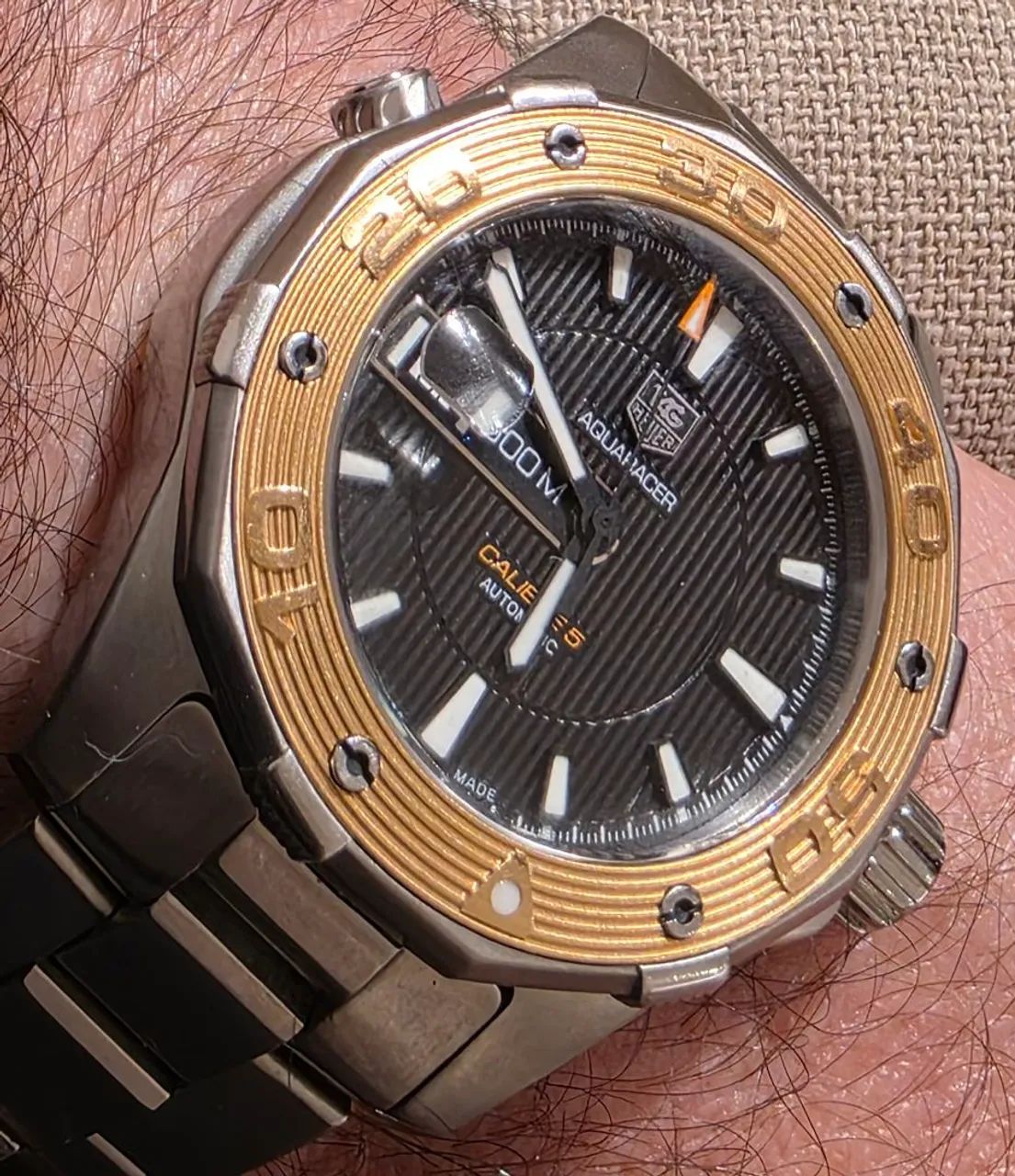 Relógio Tag Heuer calibre 5 . 500 m. Automático.  Aço e ouro sólido. 
