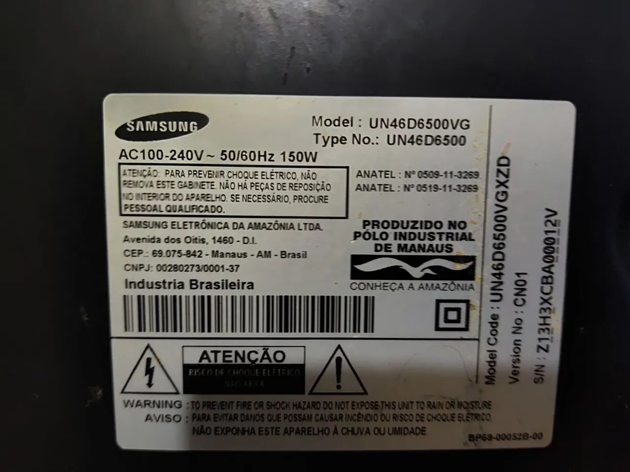 Tv Samsung 46 polegadas, FONTE QUEIMADA. Modelo na foto  - Foto 2