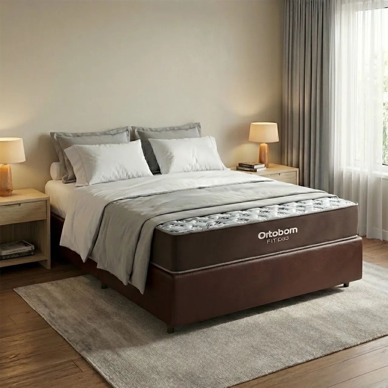 Colchão Casal Ortobom D33 + Base Simples Corino tt443