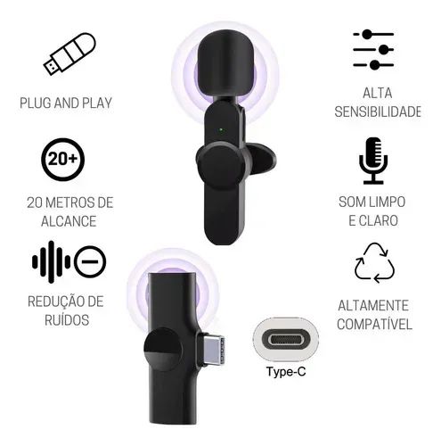 Microfone Lapela Sem Fio H'maston MK-03 Preto Para Android - Foto 2