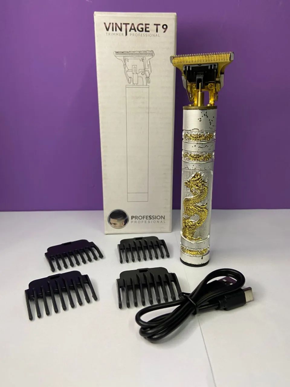 Máquina de Acabamento Dourada Dragão sem Fio Recarregável -  Vintage T9 Trimmer