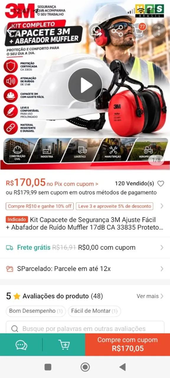 Capacete proteção individual m3 com protetor  - Foto 2