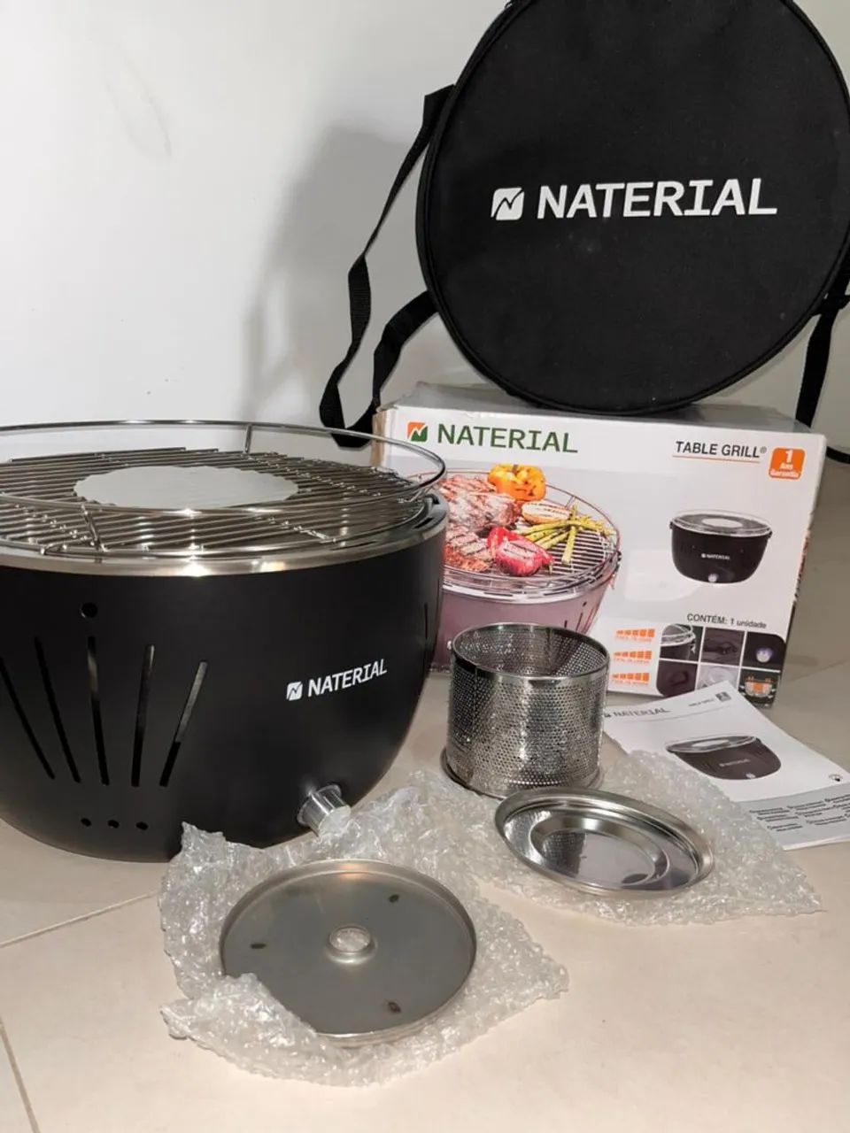 Churrasqueira Portátil a Carvão 23x35cm Table Grill Cinza Escuro Naterial - NOVO - Foto 3