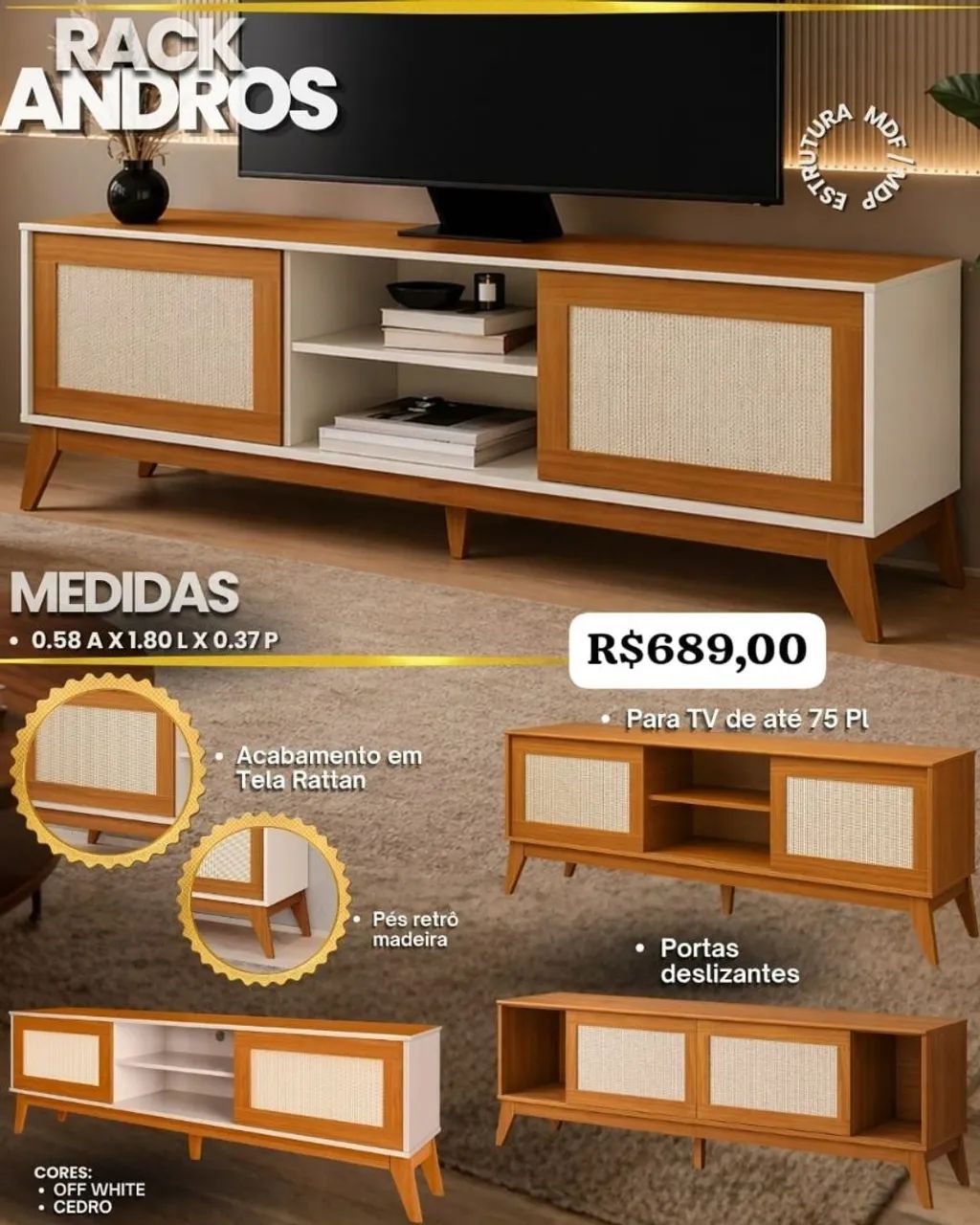 Rack andros comporta tv de ate 75" - Foto 2
