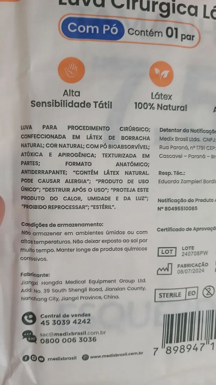 Luvas cirúrgicas de látex tamanho 7,5 - Foto 6