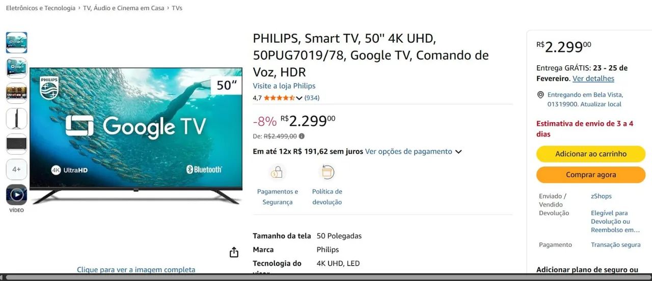 Smartv Philips 50" - Nova - Foto 2
