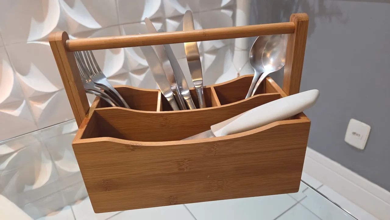 ORGANIZADOR BAMBU MULTIUSO COM ALÇA - NOVO - Foto 2