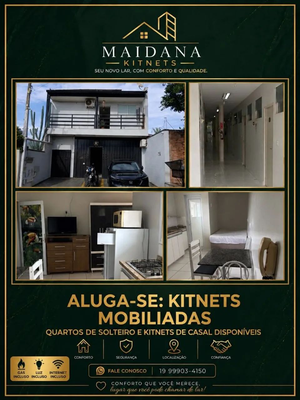 Quartos e kitnet casal para locação 