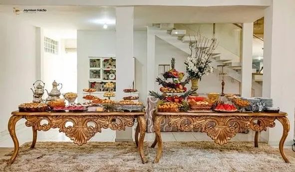 Conjunto de Mesa RESINA trabalhada elegante dourada 2 metros x 80cm