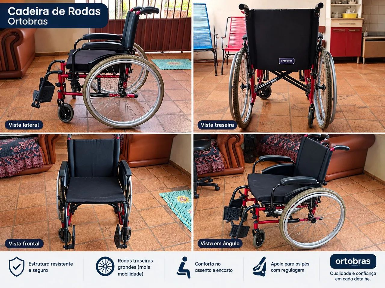 Cadeira de Rodas Ortobras AVD Alumínio - Foto 3