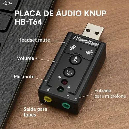 Placa usb de audio para Pc e celular - Audio e Microfone  (Loja Fisica) - Foto 3