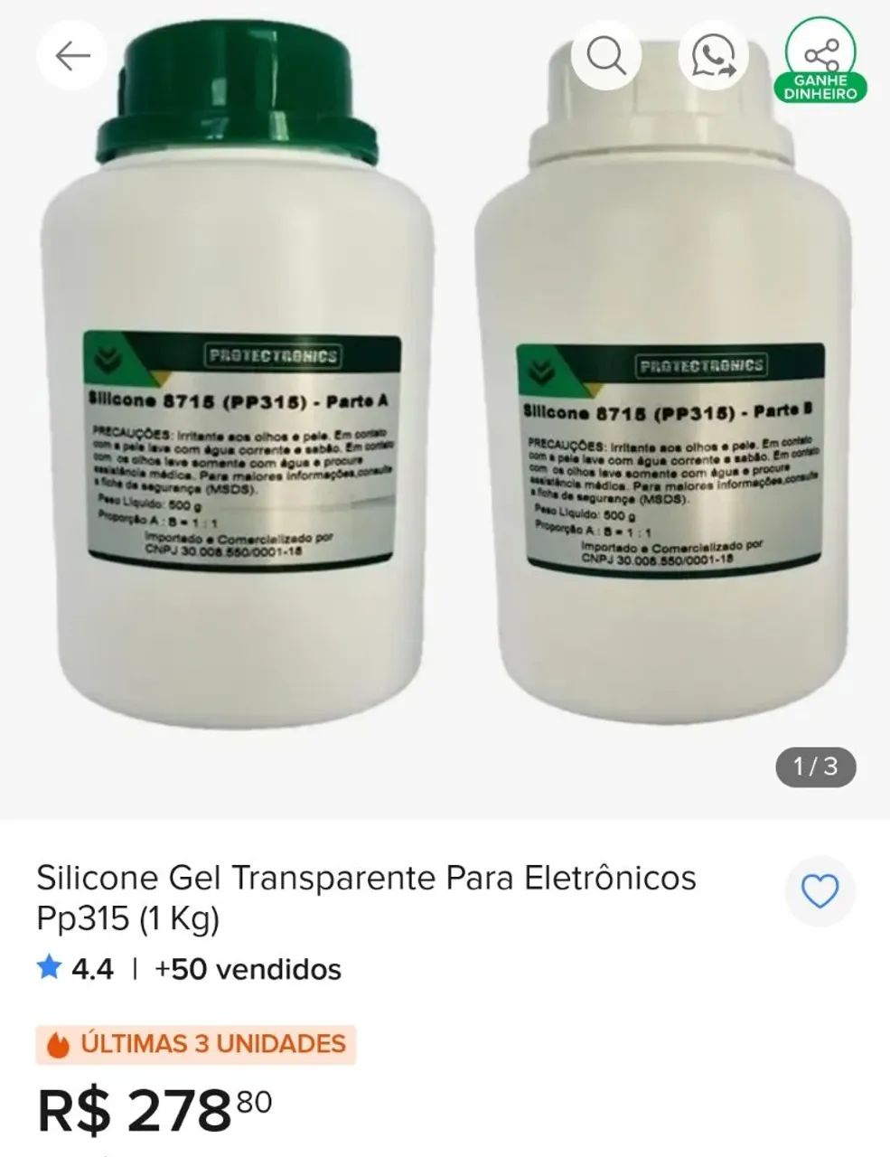 Silicone Gel transparente para eletronicos pp315