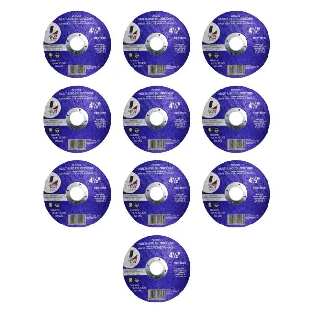 Kit com 10 Discos de Corte para Ferro Zircônia 4.1/2'' 110mm x 20mm x 1mm Lotus 3868