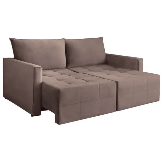 Sofá Cama Berlim 3 Lugares Tecido Linho 200cm Aifos Marrom - Foto 2