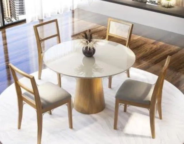 Mesa de jantar cone com tampo de vidro 1 metro Breton