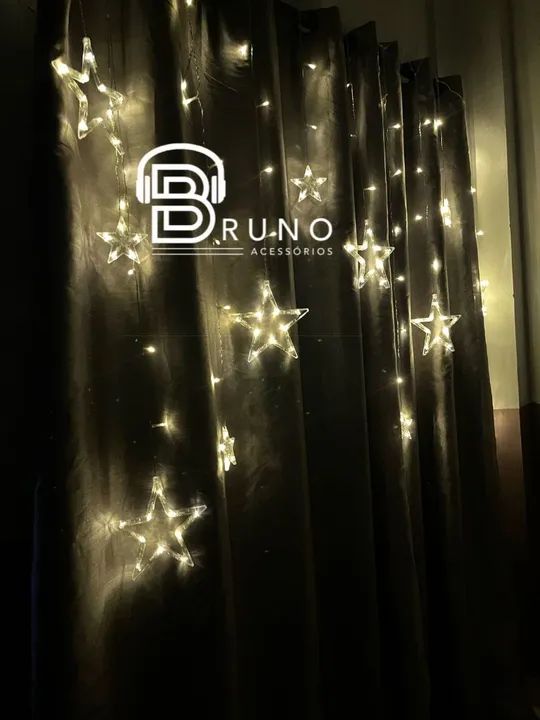 Cortina Led Estrela Pisca Branco Quente Pilha ou usb<br> - Foto 5