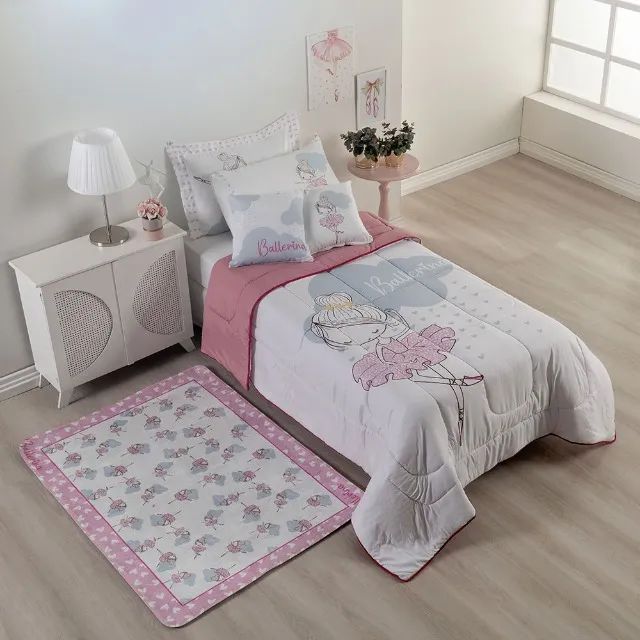Kit Edredom 05 Peças Juvenil Hipercal 400 Fios Ballerina