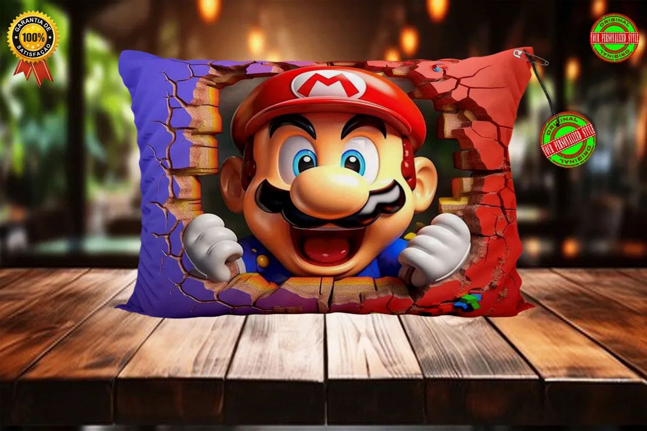 Travesseiro personalizado super Mario Bros tamanho 50 x 40 sem zíper. - Foto 4