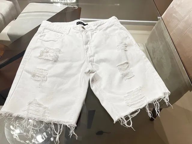 Short sales branco rasgado