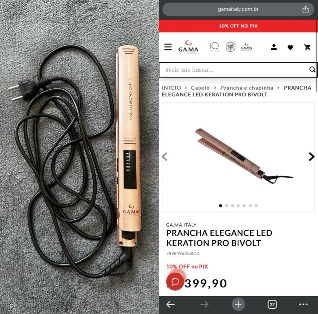 Chapinha Prancha de Cabelo Gama Elegance Pro Rosa Rose Original