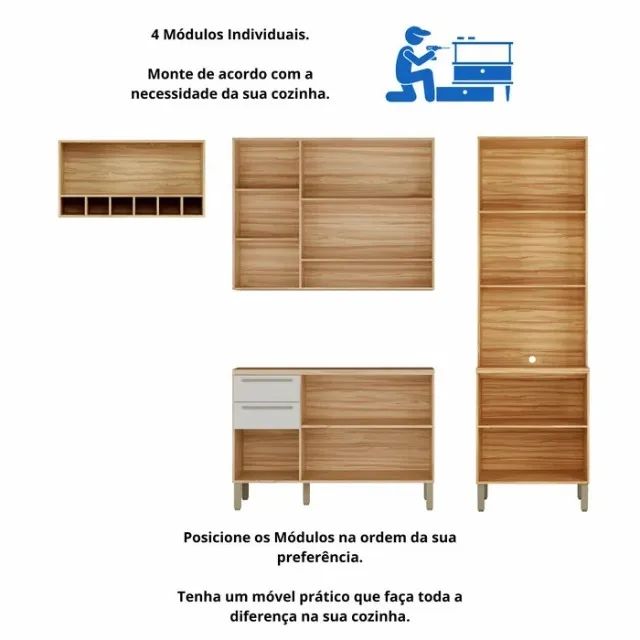 Cozinha Napoli 4 Modulos, 100% MDF - Rio Doce - Foto 3