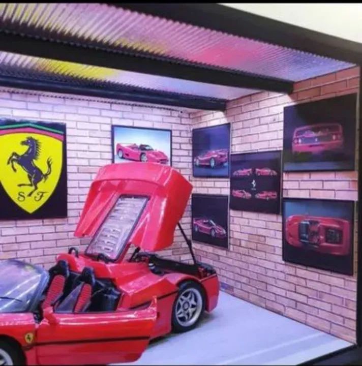 Ferrari F50 escala 1:18 - Diorama GARAGEM em MDF com LED - Hobbies