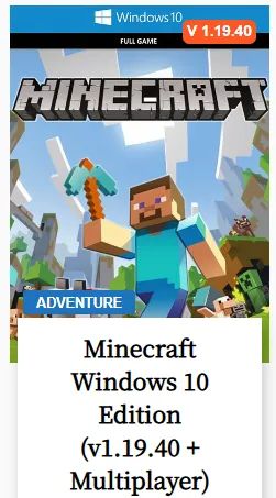 Minecraft Windows 10 Edition (v1.19.40 + Multiplayer) Jogo PC