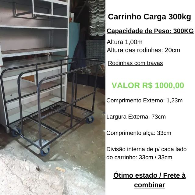 Carrinho de Transporte p/ deposito loja capacidade 300kg seminovo