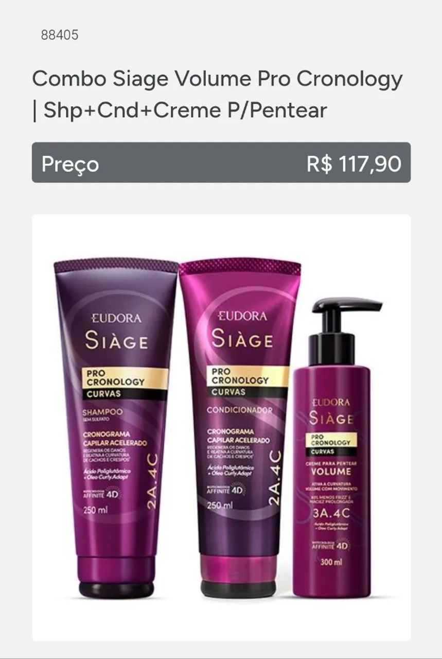 Kit Siage Volume Pro Cronology - Shampoo, Condicionador e Creme para Pentear
