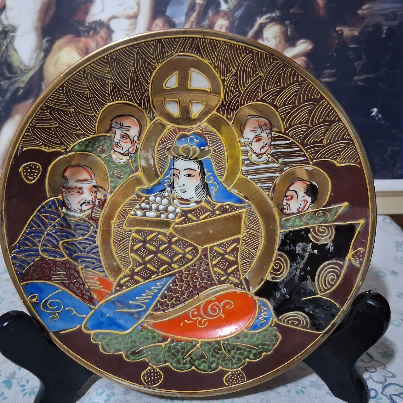 Prato decorativo Japonês   JH...Pintura craquejada..16 cm de diâmetro.  - Foto 4