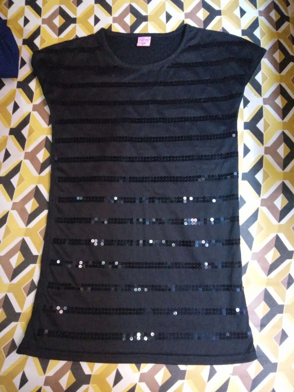Vestido Infantil Estampada com Paetês