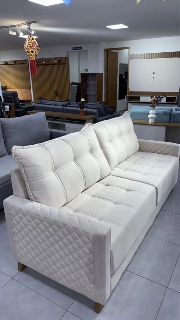 Sofá Fixo em Linho Espuma D33 Conforto e Elegância
