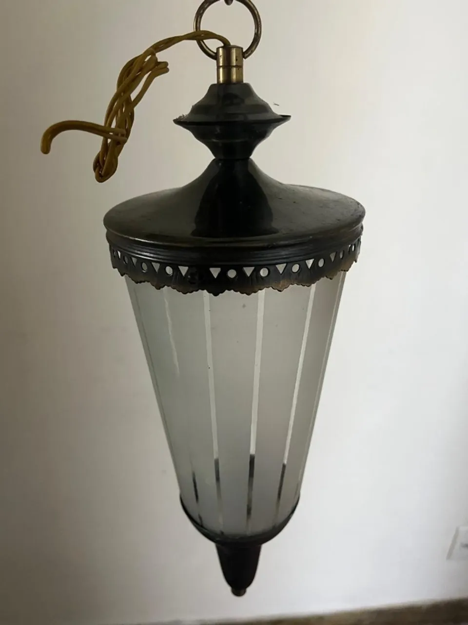 Lustre Pendente Bronze C/ vidro Transparente Desenhado (Usado)