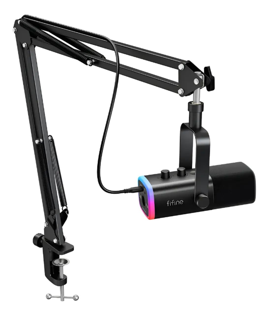 Microfone Preto Fifine Am8t Preto Com Braço Articulado Preto