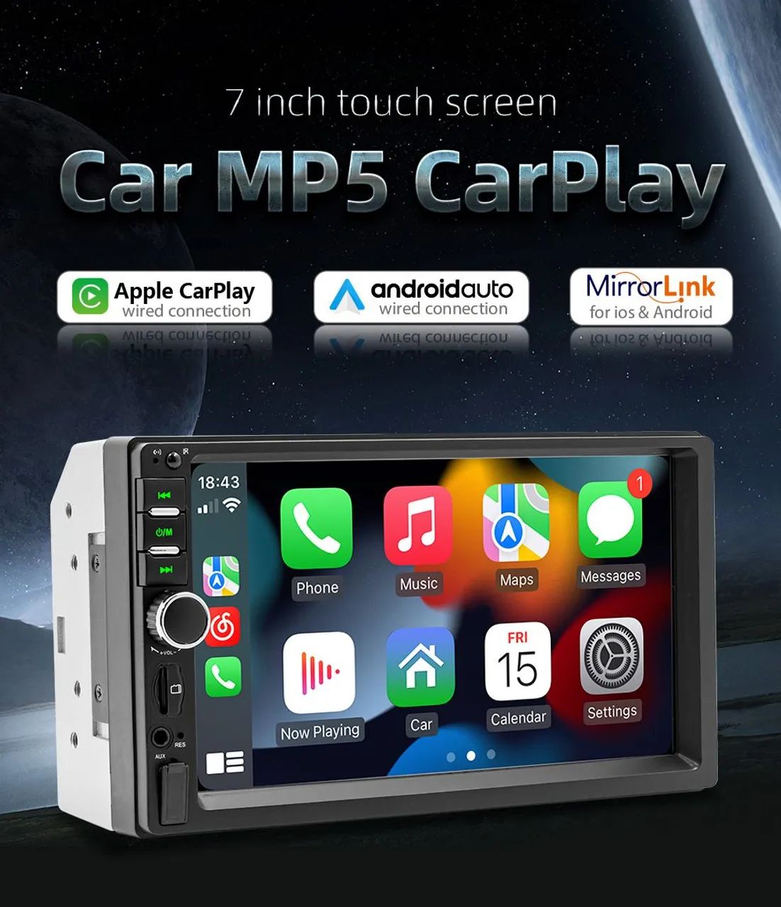 Dvd Central multimídia 7 polegadas CarPlay Android Auto pra carro