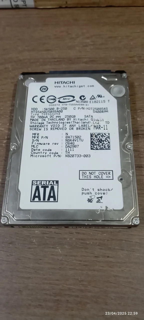 HD Interno Hitachi 250GB SATA para PC e Console
